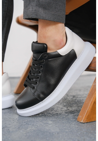 MirgeShoes Siyah-Beyaz Bağcıklı Unisex Spor Ayakkabı Kalın BYZ Taban MRG01062574