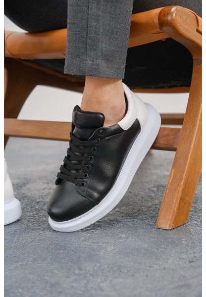 MirgeShoes Siyah-Beyaz Bağcıklı Unisex Spor Ayakkabı Kalın BYZ Taban MRG01062574