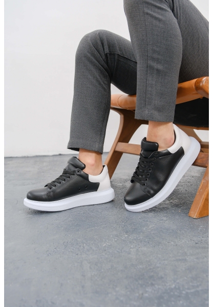 MirgeShoes Siyah-Beyaz Bağcıklı Unisex Spor Ayakkabı Kalın BYZ Taban MRG01062574