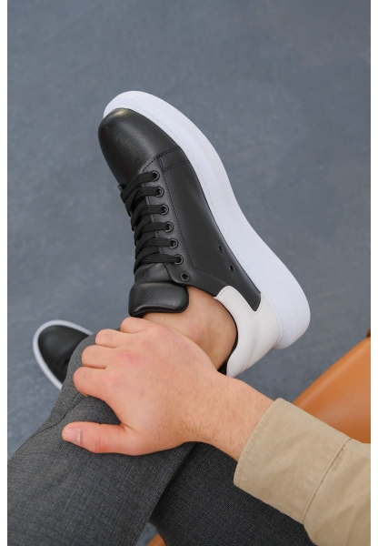 MirgeShoes Siyah-Beyaz Bağcıklı Unisex Spor Ayakkabı Kalın BYZ Taban MRG01062574