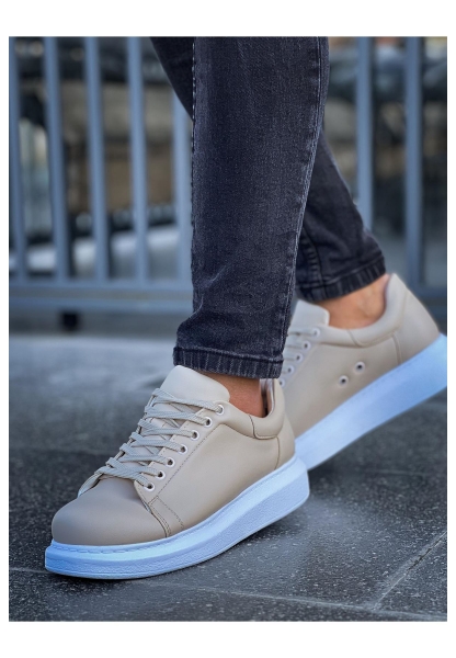 MirgeShoes Bej Bağcıklı Unisex Günlük Ayakkabı Yüksek Kalın BYZ Taban MRG01062575