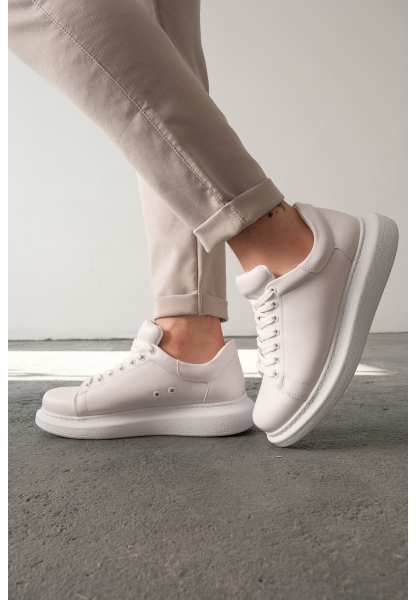MirgeShoes Beyaz Bağcıklı Unisex Günlük Ayakkabı Yüksek Kalın BYZ Taban MRG01062575