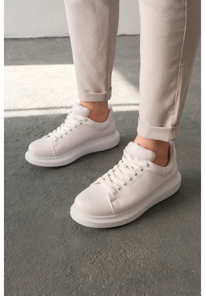 MirgeShoes Beyaz Bağcıklı Unisex Günlük Ayakkabı Yüksek Kalın BYZ Taban MRG01062575