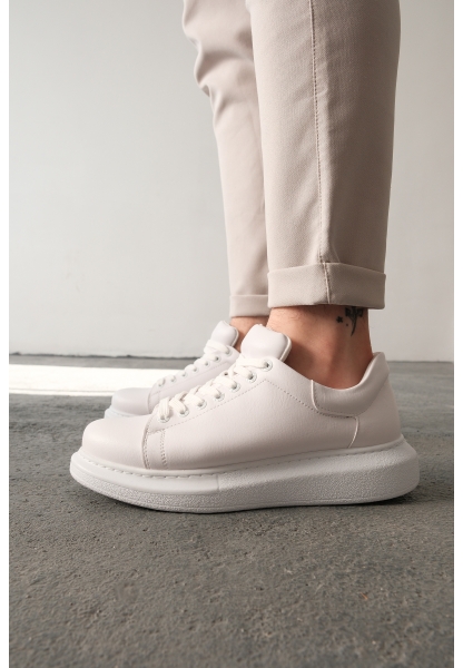 MirgeShoes Beyaz Bağcıklı Unisex Günlük Ayakkabı Yüksek Kalın BYZ Taban MRG01062575