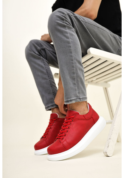 MirgeShoes Kırmızı Bağcıklı Unisex Günlük Ayakkabı Yüksek Kalın BYZ Taban MRG01062575