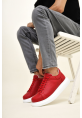 MirgeShoes Kırmızı Bağcıklı Unisex Günlük Ayakkabı Yüksek Kalın BYZ Taban MRG01062575