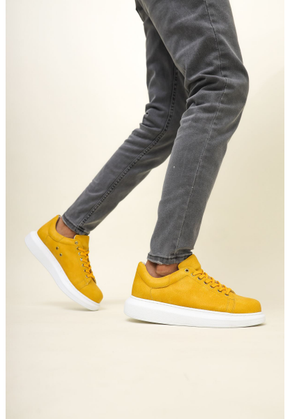 MirgeShoes Sarı Bağcıklı Unisex Günlük Ayakkabı Yüksek Kalın BYZ Taban MRG01062575