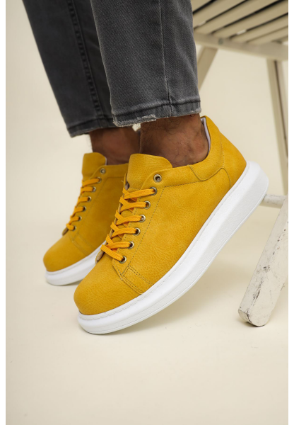 MirgeShoes Sarı Bağcıklı Unisex Günlük Ayakkabı Yüksek Kalın BYZ Taban MRG01062575