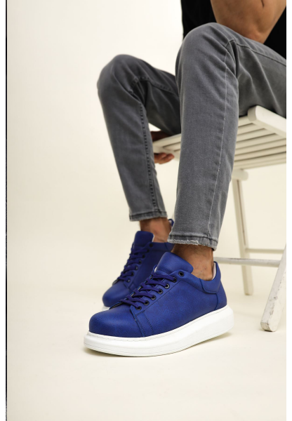 MirgeShoes Mavi Bağcıklı Unisex Günlük Ayakkabı Yüksek Kalın BYZ Taban MRG01062575