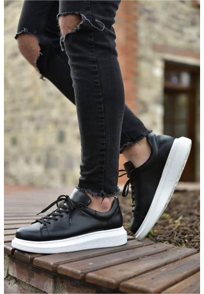 MirgeShoes Siyah Bağcıklı Unisex Günlük Ayakkabı Yüksek Kalın BYZ Taban MRG01062575
