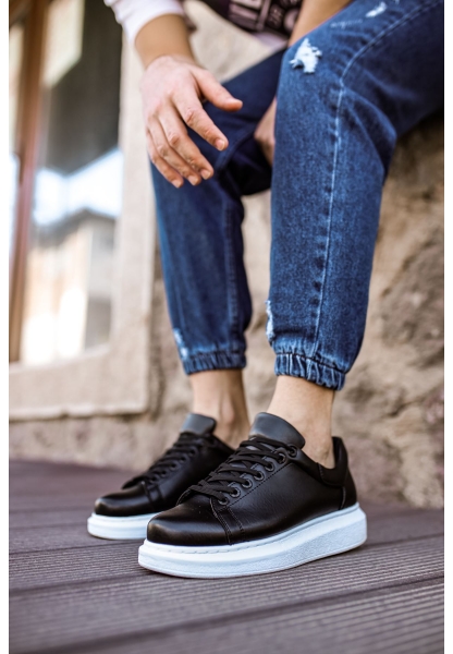MirgeShoes Siyah Bağcıklı Unisex Günlük Ayakkabı Yüksek Kalın BYZ Taban MRG01062575