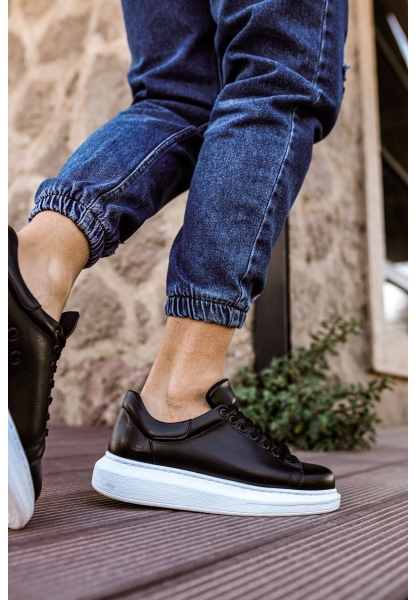 MirgeShoes Siyah Bağcıklı Unisex Günlük Ayakkabı Yüksek Kalın BYZ Taban MRG01062575