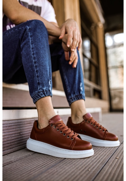 MirgeShoes Taba Bağcıklı Unisex Günlük Ayakkabı Yüksek Kalın BYZ Taban MRG01062575