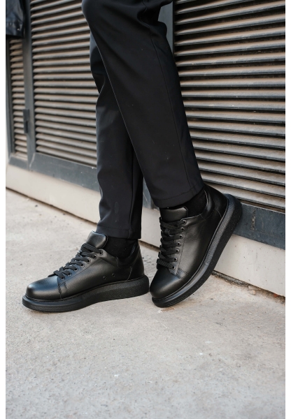 MirgeShoes Siyah Bağcıklı Unisex Günlük Ayakkabı Yüksek Kalın SYH Taban MRG01062575