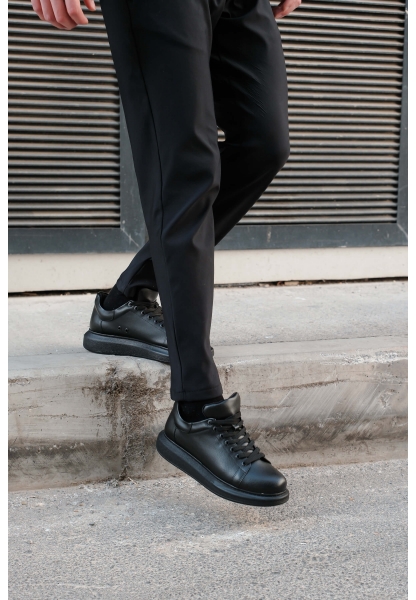 MirgeShoes Siyah Bağcıklı Unisex Günlük Ayakkabı Yüksek Kalın SYH Taban MRG01062575