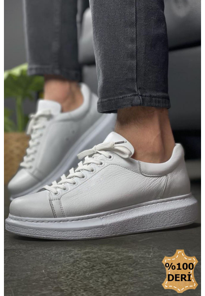 MirgeShoes Beyaz Bağcıklı Unisex Günlük Spor Ayakkabı Yüksek Kalın BYZ Taban MRG01062575