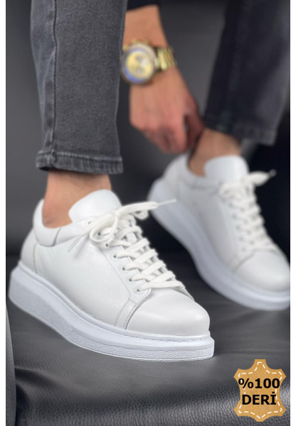 MirgeShoes Beyaz Bağcıklı Unisex Günlük Spor Ayakkabı Yüksek Kalın BYZ Taban MRG01062575