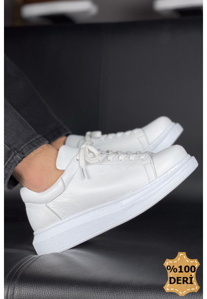 MirgeShoes Beyaz Bağcıklı Unisex Günlük Spor Ayakkabı Yüksek Kalın BYZ Taban MRG01062575