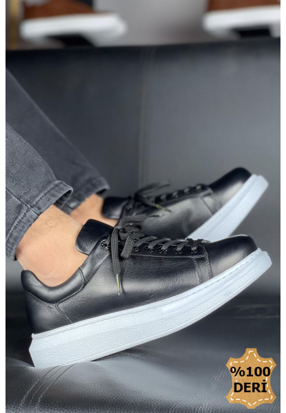 MirgeShoes Siyah Bağcıklı Unisex Günlük Spor Ayakkabı Yüksek Kalın BYZ Taban MRG01062575