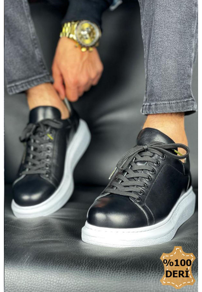 MirgeShoes Siyah Bağcıklı Unisex Günlük Spor Ayakkabı Yüksek Kalın BYZ Taban MRG01062575