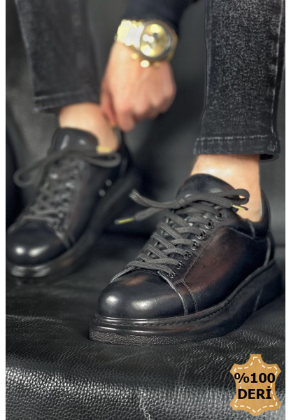 MirgeShoes Siyah Bağcıklı Unisex Günlük Spor Ayakkabı Yüksek Kalın SYH Taban MRG01062575