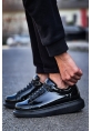 MirgeShoes Parlak Siyah Bağcıklı Unisex Günlük Ayakkabı Yüksek Kalın BYZ Taban MRG01062575