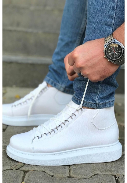 MirgeShoes Beyaz Çengel Bağcıklı Erkek Yarım Bilek Bot Kalın BYZ Taban MRG01062576