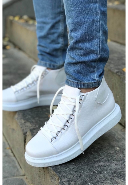 MirgeShoes Beyaz Çengel Bağcıklı Erkek Yarım Bilek Bot Kalın BYZ Taban MRG01062576