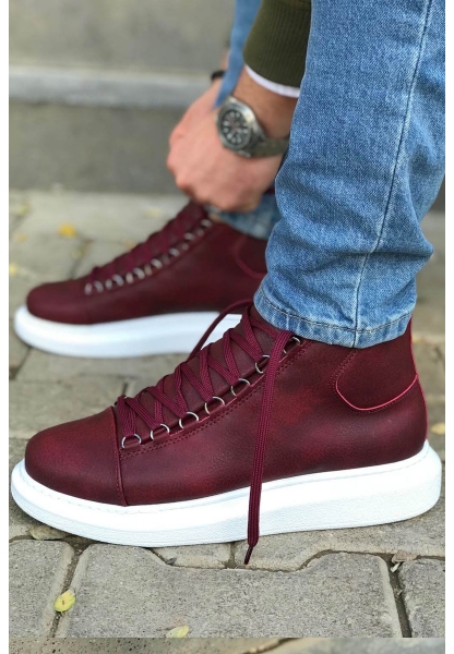 MirgeShoes Bordo Çengel Bağcıklı Erkek Yarım Bilek Bot Kalın BYZ Taban MRG01062576