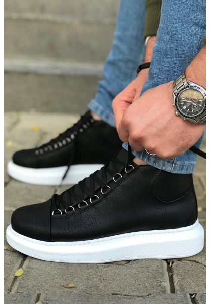 MirgeShoes Siyah Çengel Bağcıklı Erkek Yarım Bilek Bot Kalın BYZ Taban MRG01062576