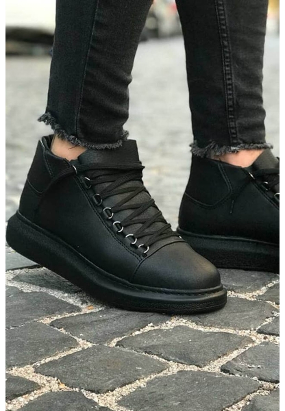 MirgeShoes Siyah Çengel Bağcıklı Erkek Yarım Bilek Bot Kalın SYH Taban MRG01062576