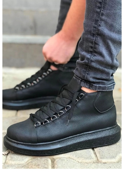 MirgeShoes Siyah Çengel Bağcıklı Erkek Yarım Bilek Bot Kalın SYH Taban MRG01062576