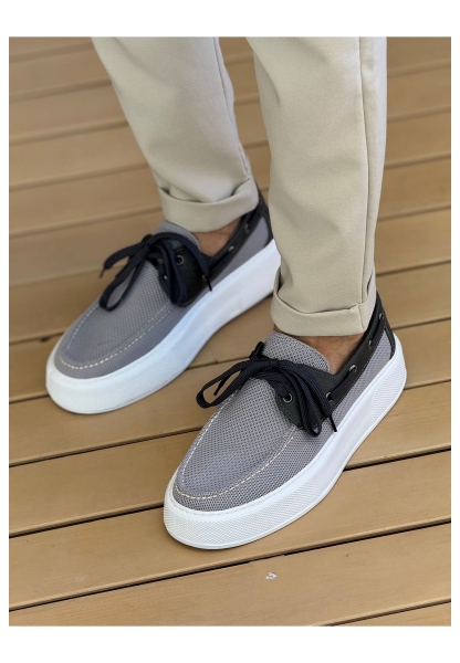MirgeShoes Antrasit Bağcıklı Erkek Casual Spor Ayakkabı Triko Kalın BYZ Taban MRG01064920