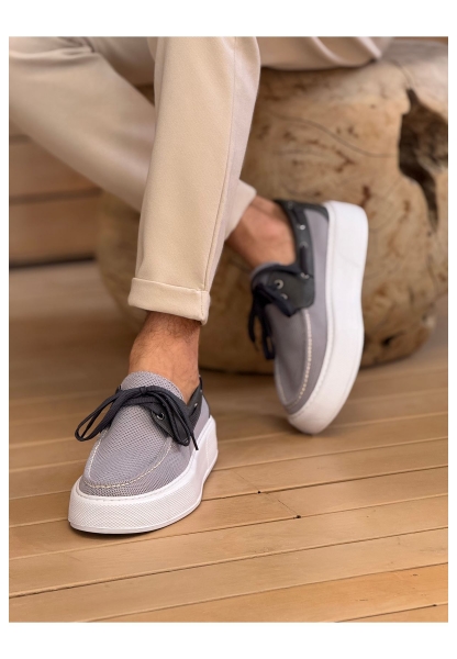 MirgeShoes Antrasit Bağcıklı Erkek Casual Spor Ayakkabı Triko Kalın BYZ Taban MRG01064920