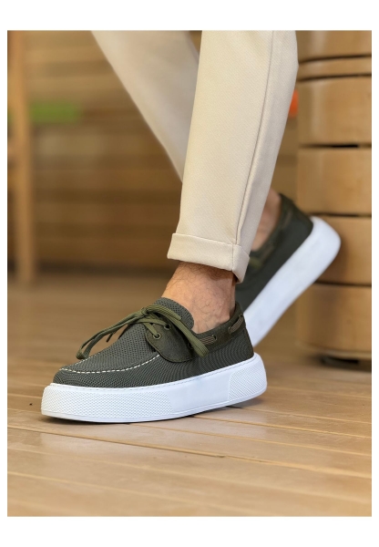 MirgeShoes Haki Bağcıklı Erkek Casual Spor Ayakkabı Triko Kalın BYZ Taban MRG01064920