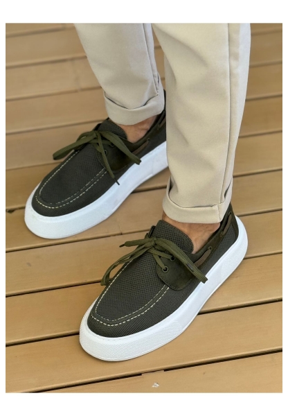 MirgeShoes Haki Bağcıklı Erkek Casual Spor Ayakkabı Triko Kalın BYZ Taban MRG01064920