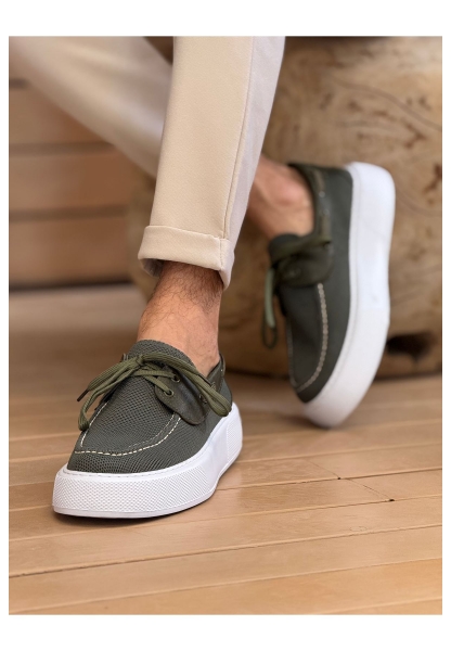 MirgeShoes Haki Bağcıklı Erkek Casual Spor Ayakkabı Triko Kalın BYZ Taban MRG01064920