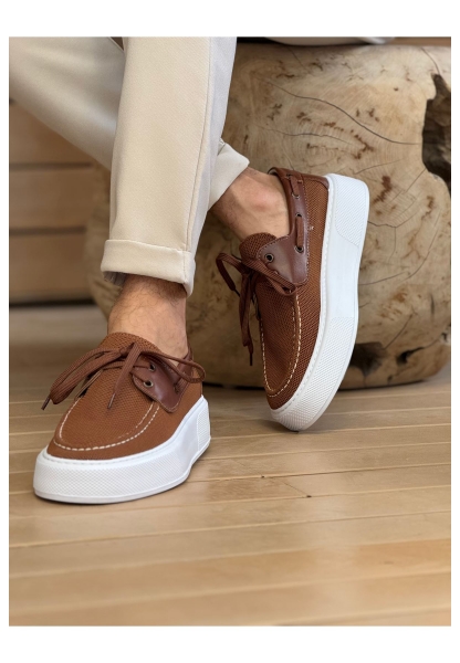 MirgeShoes Kahve Bağcıklı Erkek Casual Spor Ayakkabı Triko Kalın BYZ Taban MRG01064920