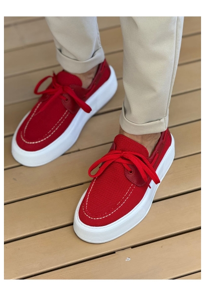 MirgeShoes Kırmızı Bağcıklı Erkek Casual Spor Ayakkabı Triko Kalın BYZ Taban MRG01064920