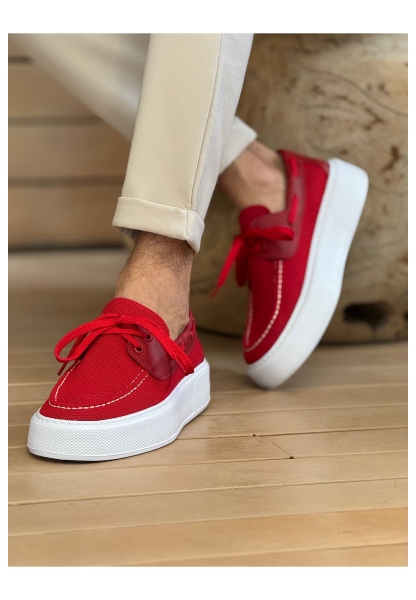 MirgeShoes Kırmızı Bağcıklı Erkek Casual Spor Ayakkabı Triko Kalın BYZ Taban MRG01064920
