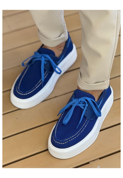 MirgeShoes Mavi Bağcıklı Erkek Casual Spor Ayakkabı Triko Kalın BYZ Taban MRG01064920