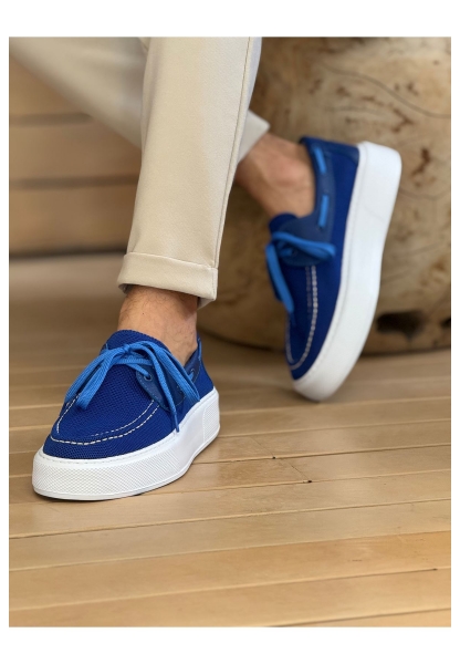 MirgeShoes Mavi Bağcıklı Erkek Casual Spor Ayakkabı Triko Kalın BYZ Taban MRG01064920