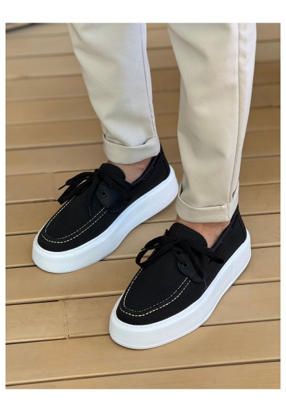 MirgeShoes Siyah Bağcıklı Erkek Casual Spor Ayakkabı Triko Kalın BYZ Taban MRG01064920