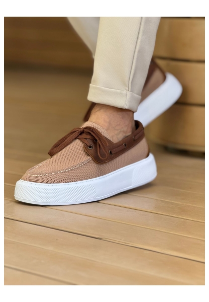 MirgeShoes Taba Bağcıklı Erkek Casual Spor Ayakkabı Triko Kalın BYZ Taban MRG01064920