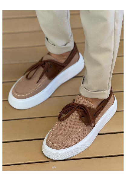 MirgeShoes Taba Bağcıklı Erkek Casual Spor Ayakkabı Triko Kalın BYZ Taban MRG01064920