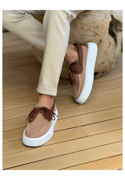 MirgeShoes Taba Bağcıklı Erkek Casual Spor Ayakkabı Triko Kalın BYZ Taban MRG01064920