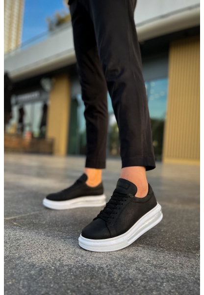 MirgeShoes Siyah Bağcıklı Erkek Tarz Spor Ayakkabı Kalın BYZ Taban MRG01062589
