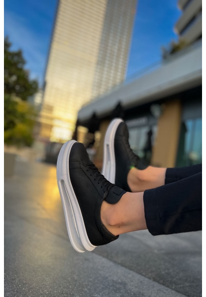 MirgeShoes Siyah Bağcıklı Erkek Tarz Spor Ayakkabı Kalın BYZ Taban MRG01062589
