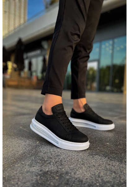 MirgeShoes Siyah Bağcıklı Erkek Tarz Spor Ayakkabı Kalın BYZ Taban MRG01062589
