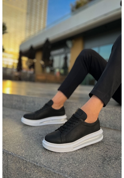 MirgeShoes Siyah Bağcıklı Erkek Tarz Spor Ayakkabı Kalın BYZ Taban MRG01062589